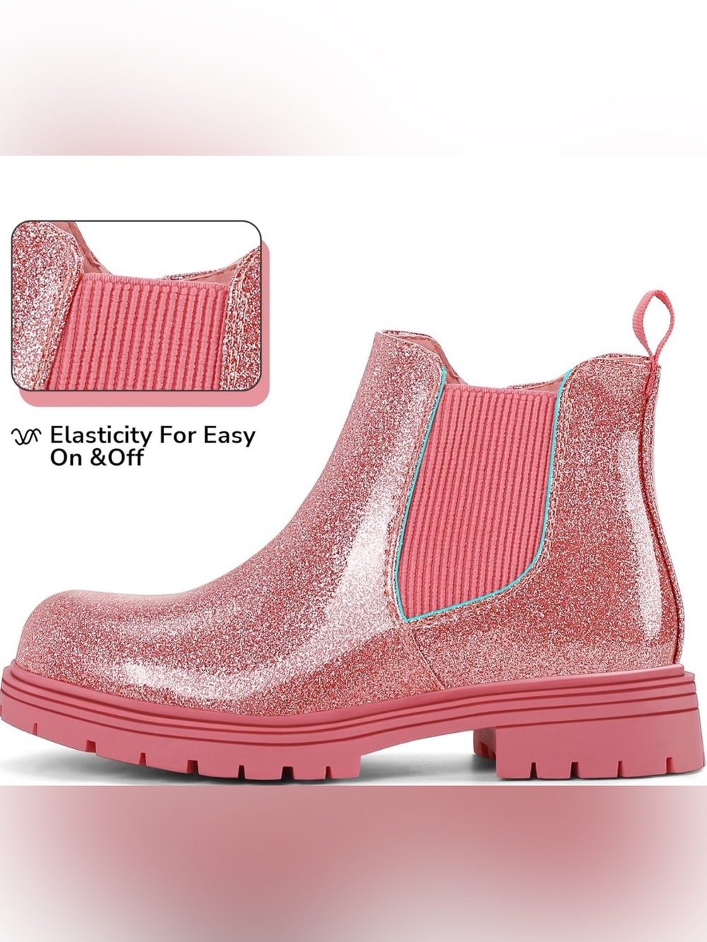 Pink glitter girls ankle boots side zipper chelsea boot Girls lug sole Size 2